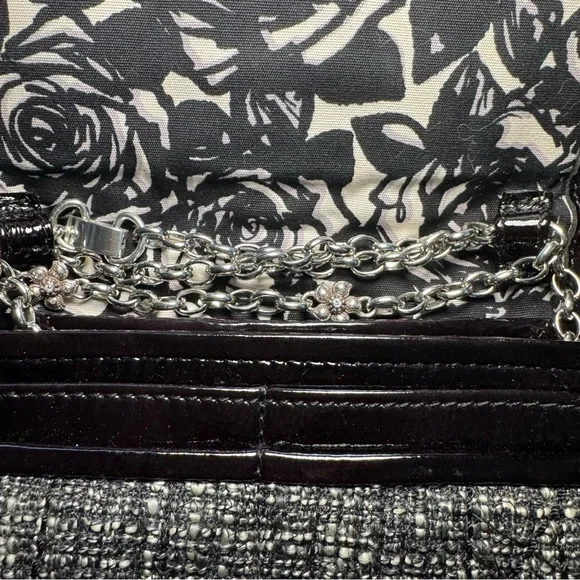 Brighton Black and Gray Tweed Clutch with Silver Flower and chain strap - Picture 6 of 10